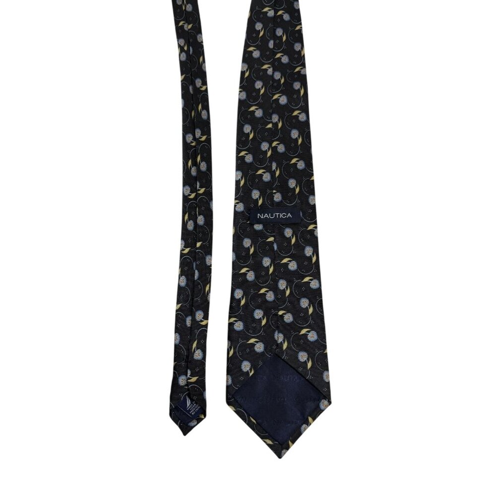 Nautica Mens Silk Floral Patterned Tie Dark Navy Old Money Academia Preppy‎ - Picture 9 of 9